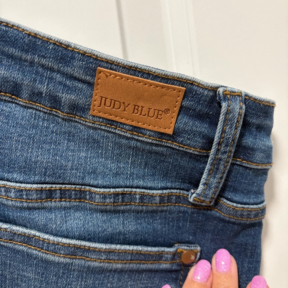 Judy Blue Boyfriend Fit‎ Jeans size 13 Waist 31 Distressed Waffle Thermal Patch - Picture 9 of 13